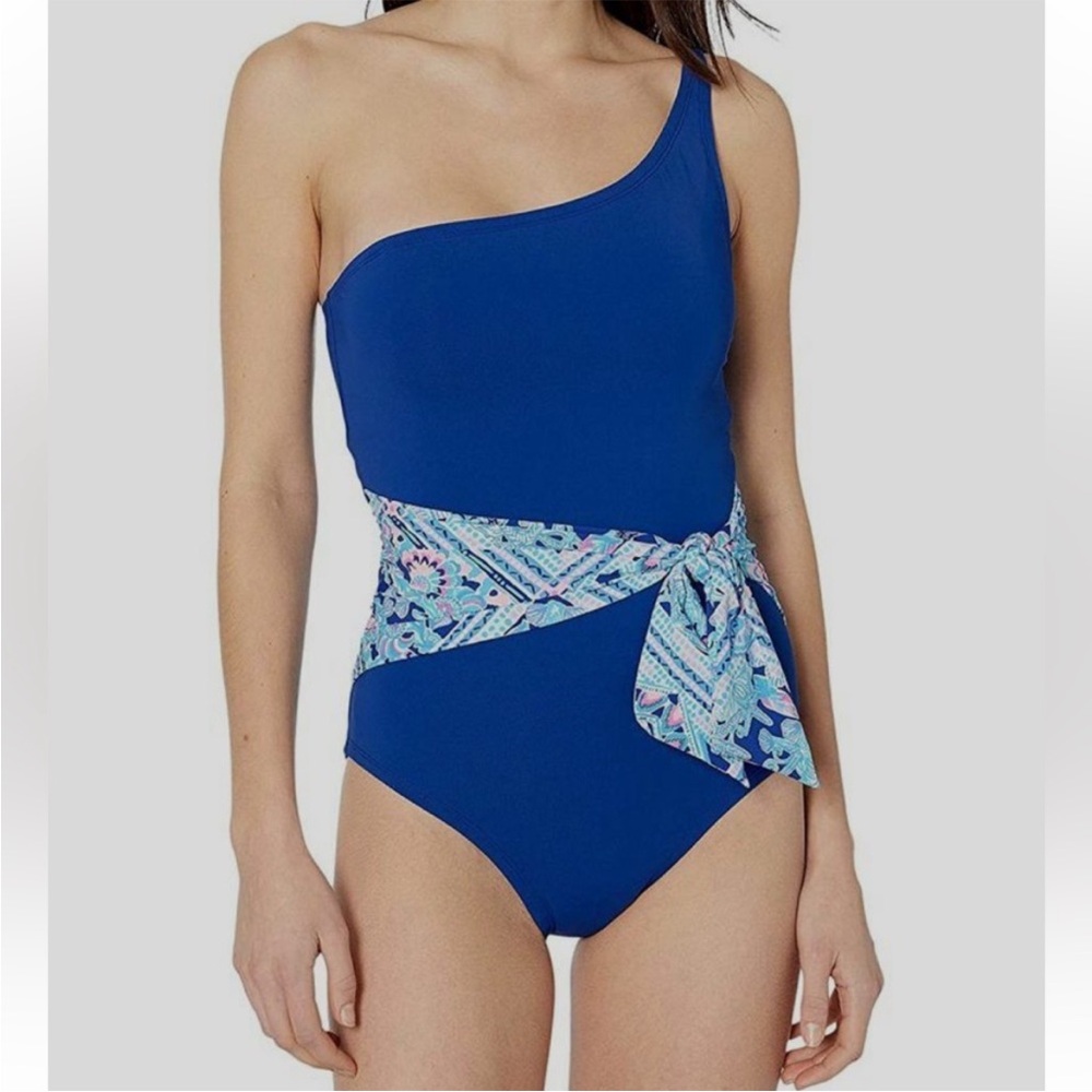 Lilly Pulitzer for Target One-Shoulder Blue Swimsuit with Patterned Sash